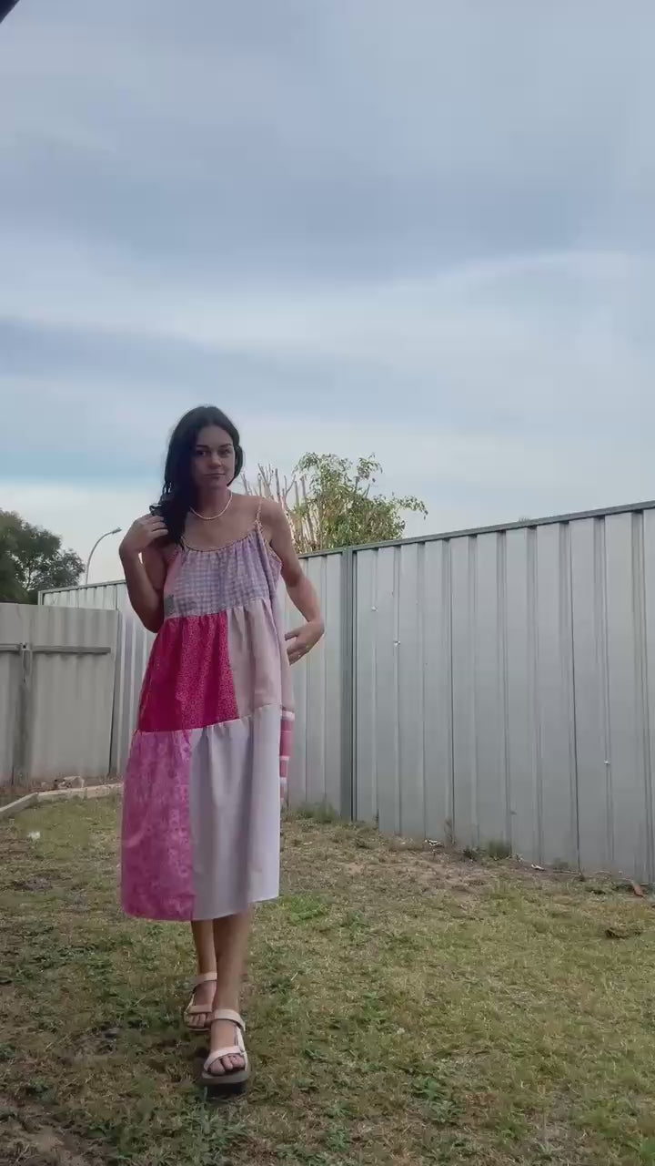 Patchwork Midi Dress, one-of-a-kind. Fits size 10-14