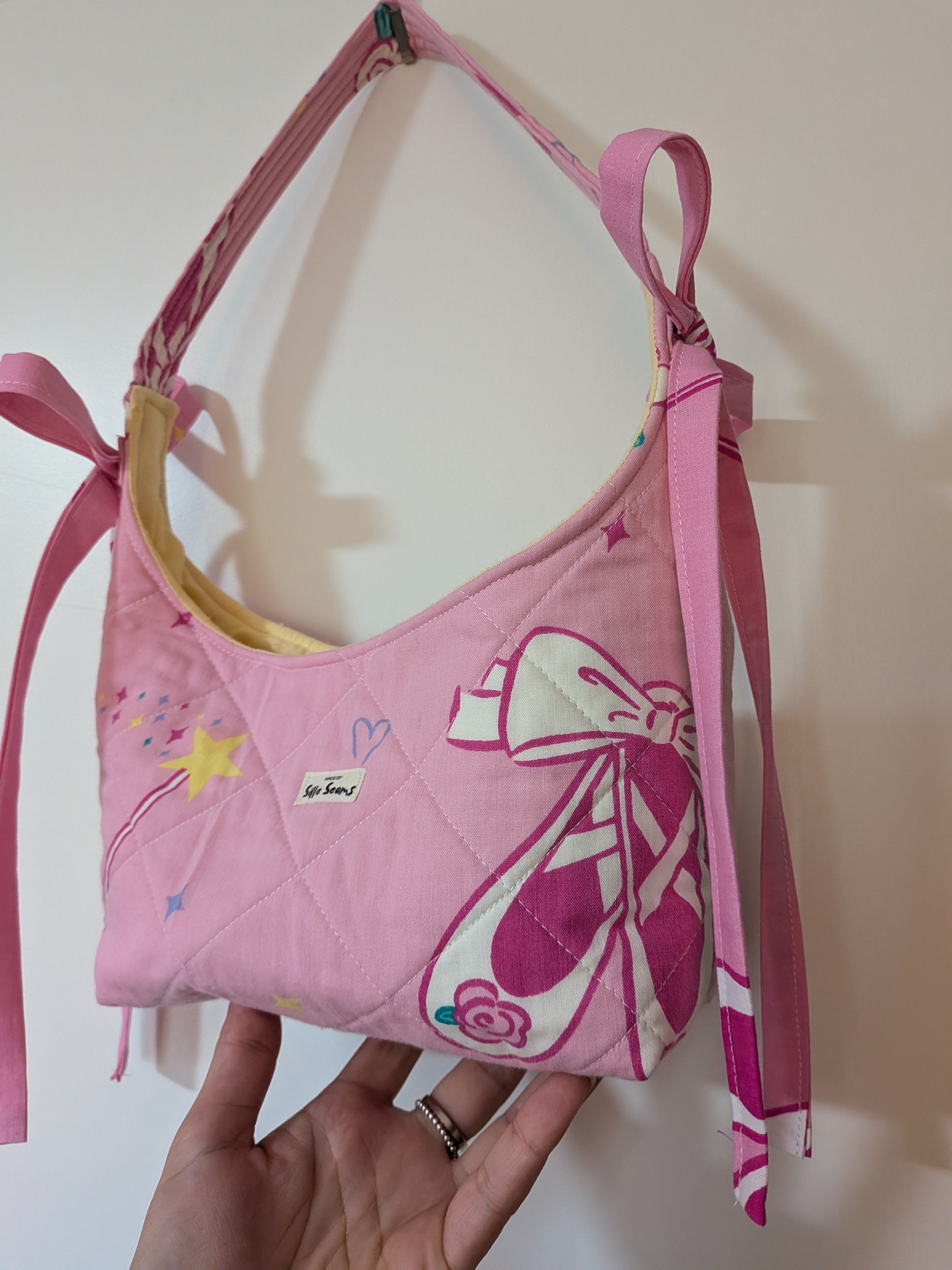 Vintage Barbie handmade bow Bag (yellow lining)