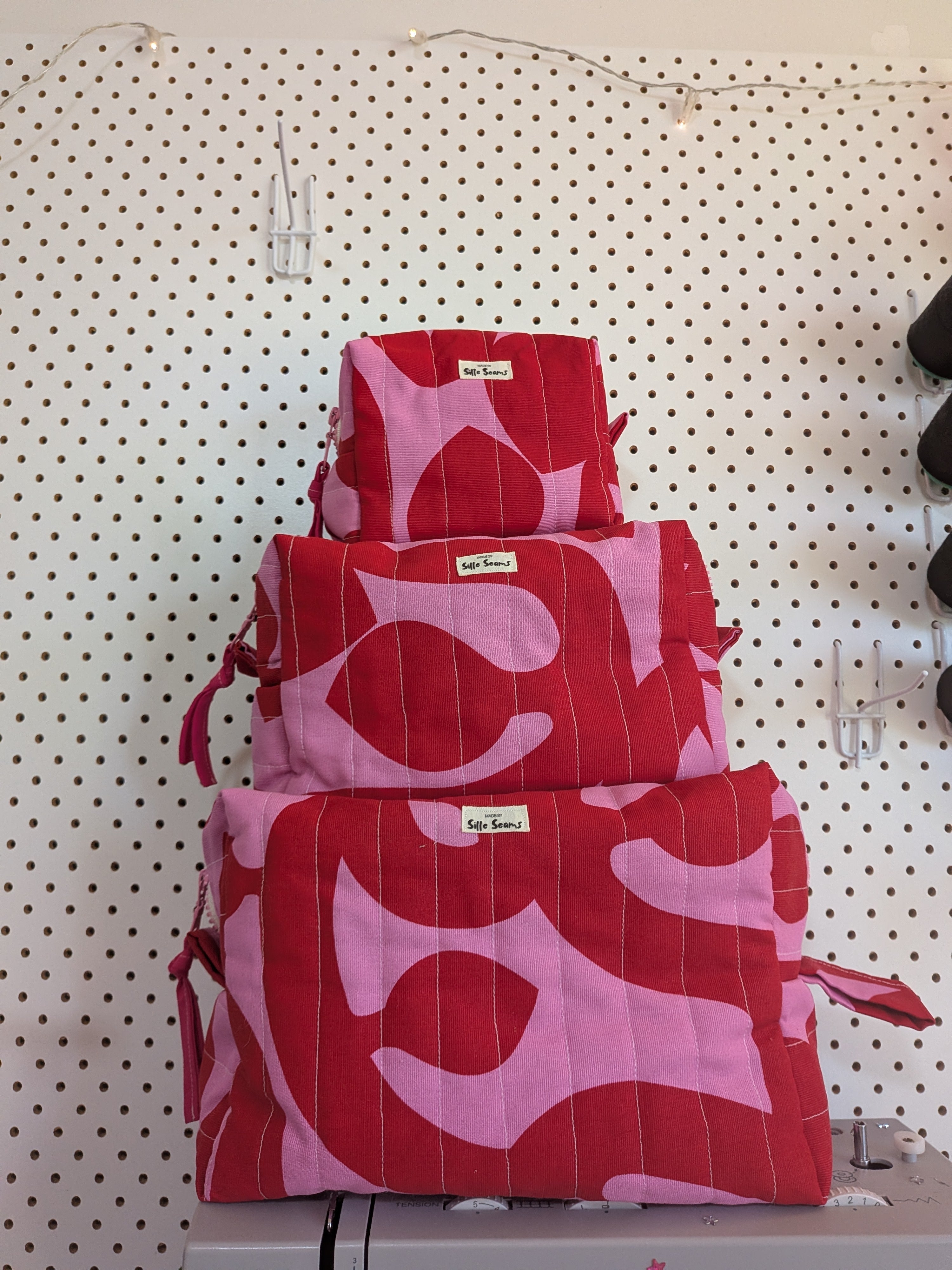 red & pink boxy bags, SET OF 3