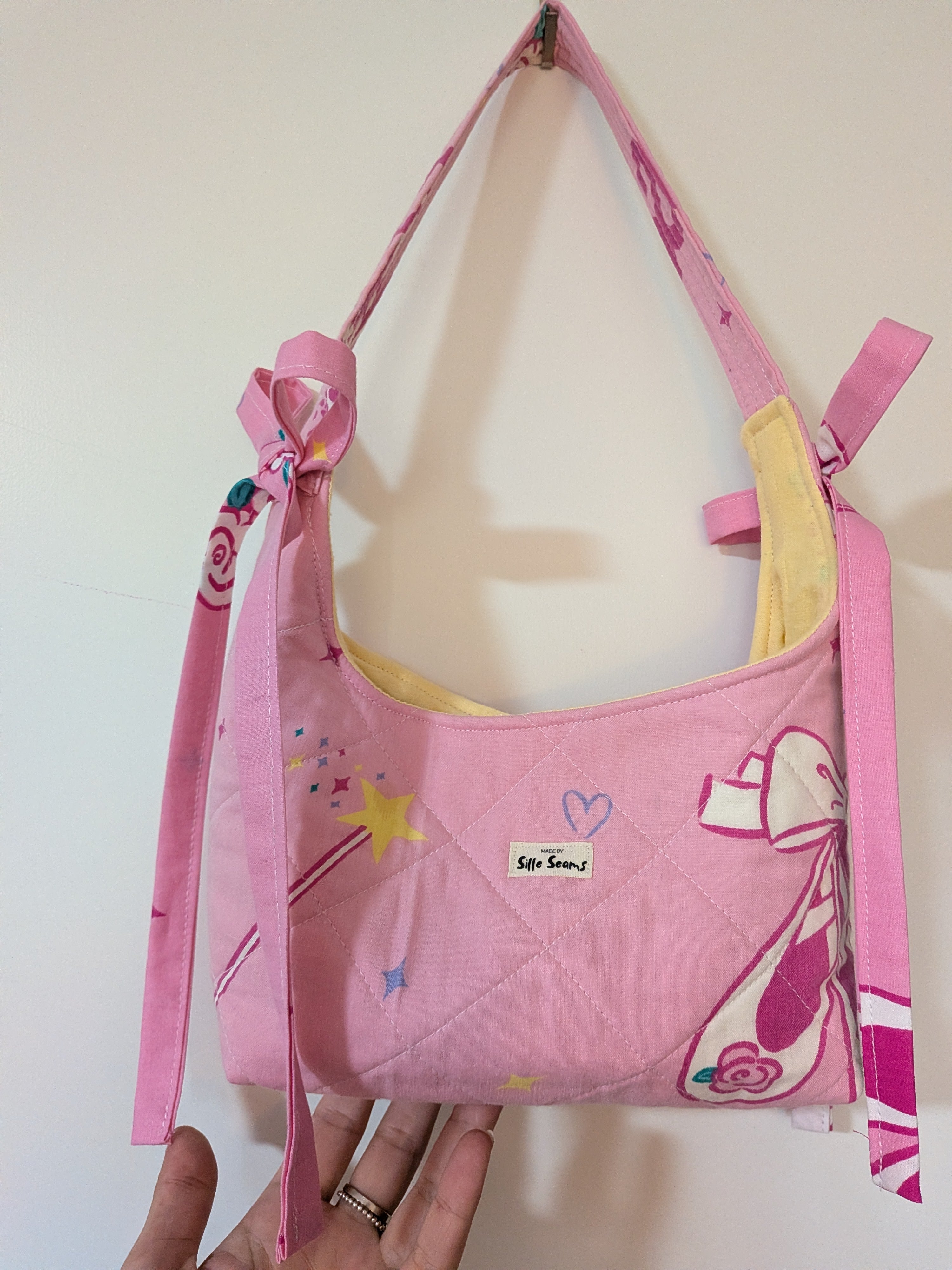 Vintage Barbie handmade bow Bag (yellow lining)