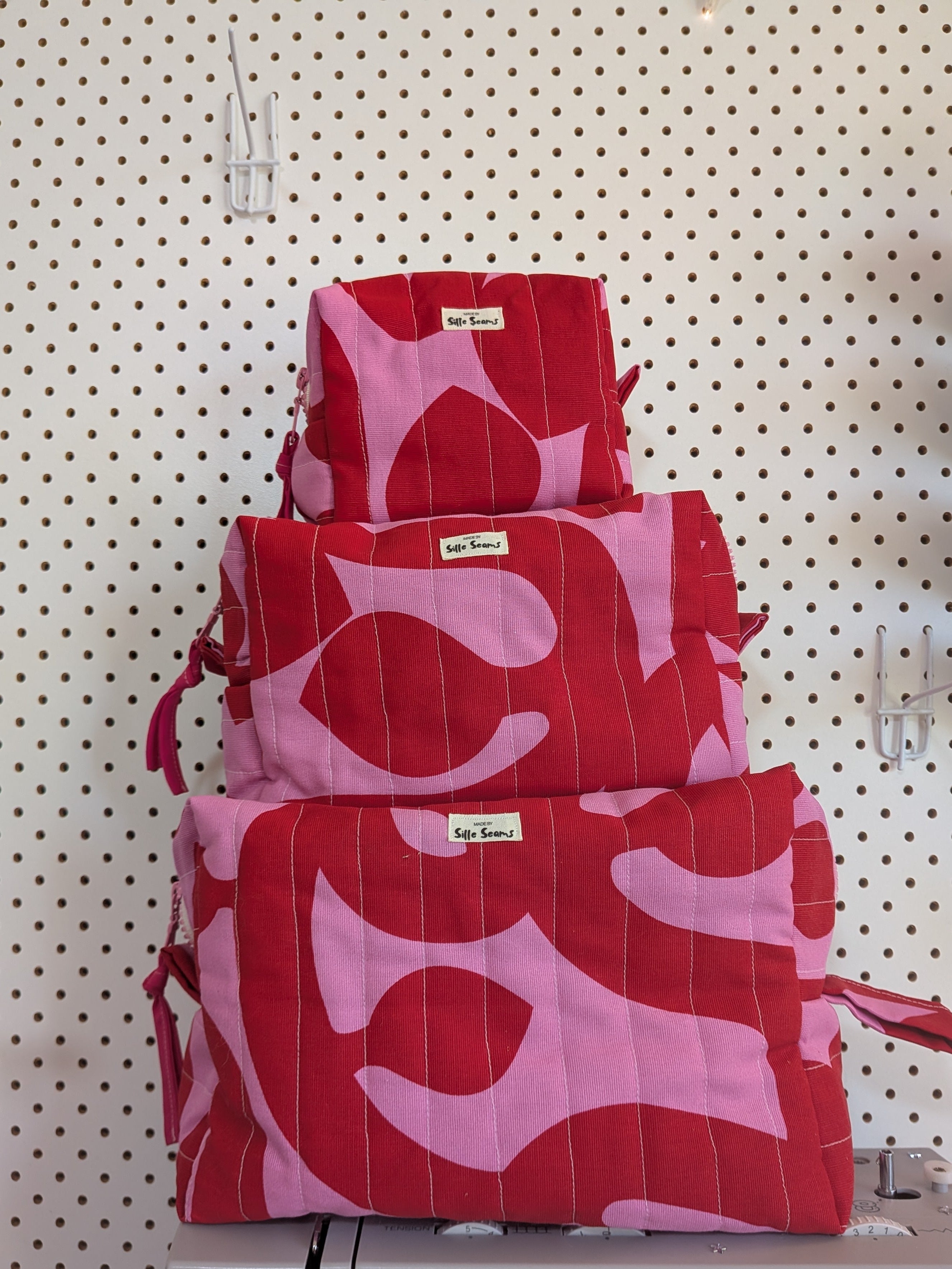 red & pink boxy bags, SET OF 3