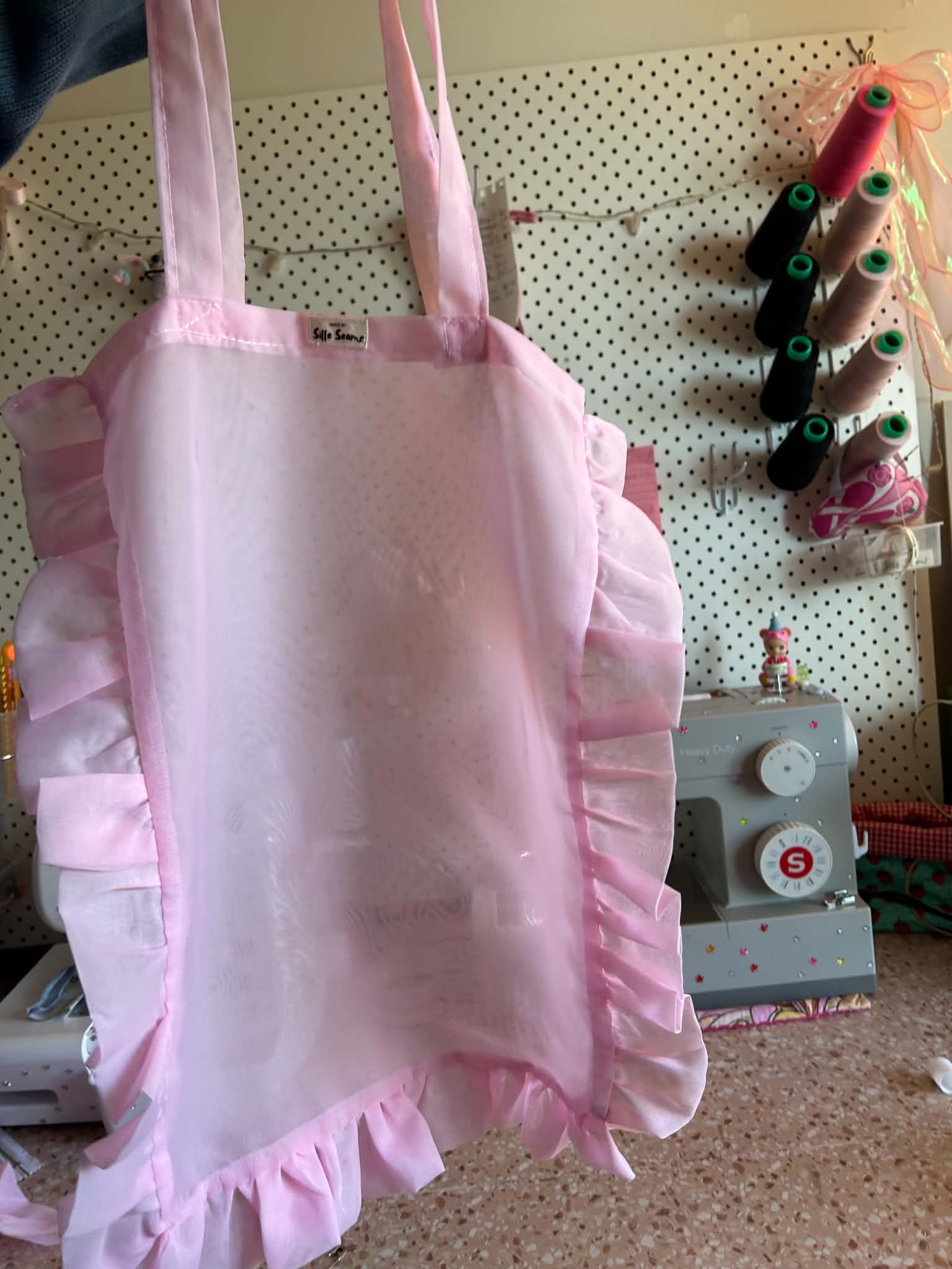 Pink Chiffon ruffle tote
