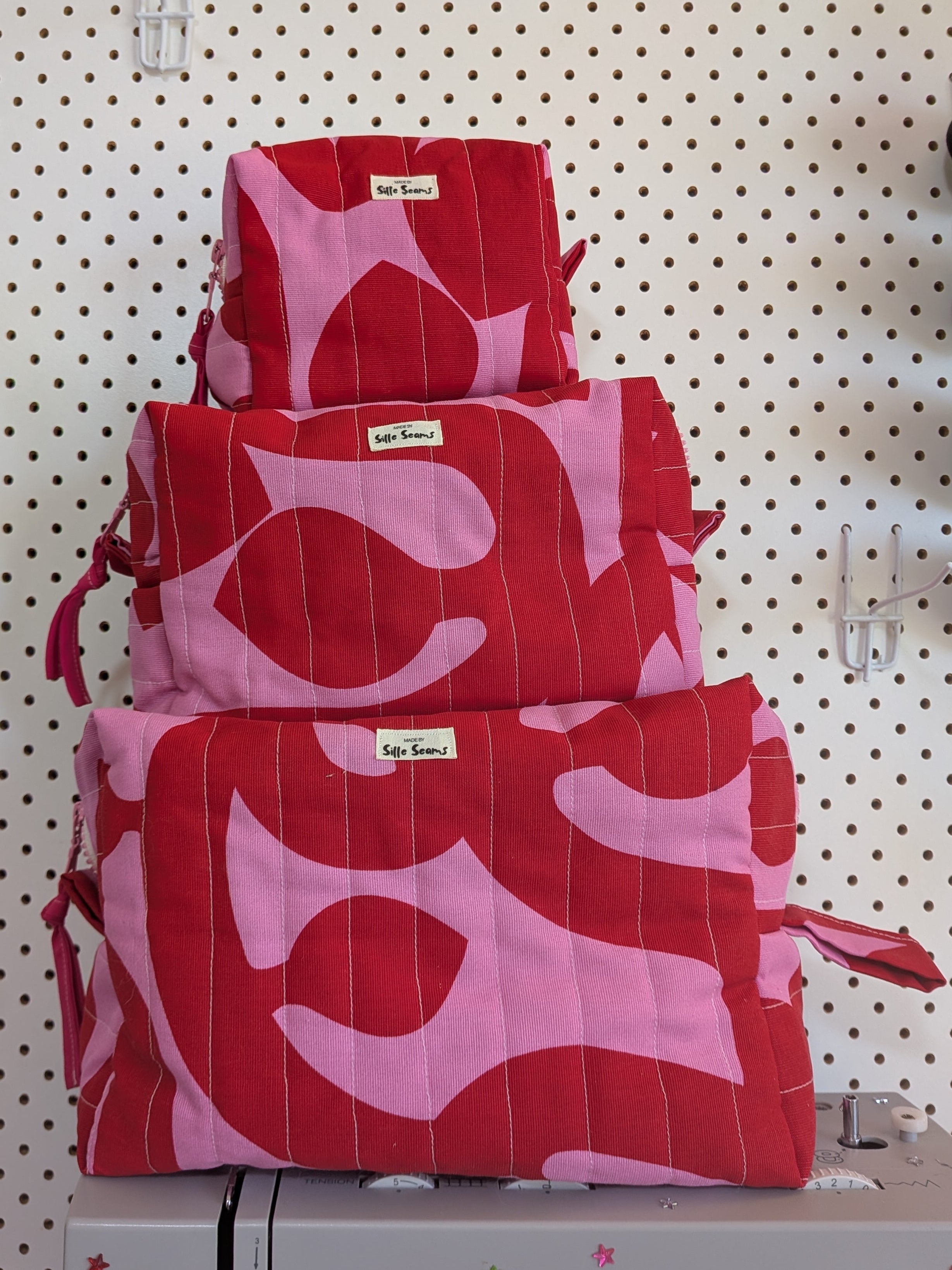 red & pink boxy bags, SET OF 3