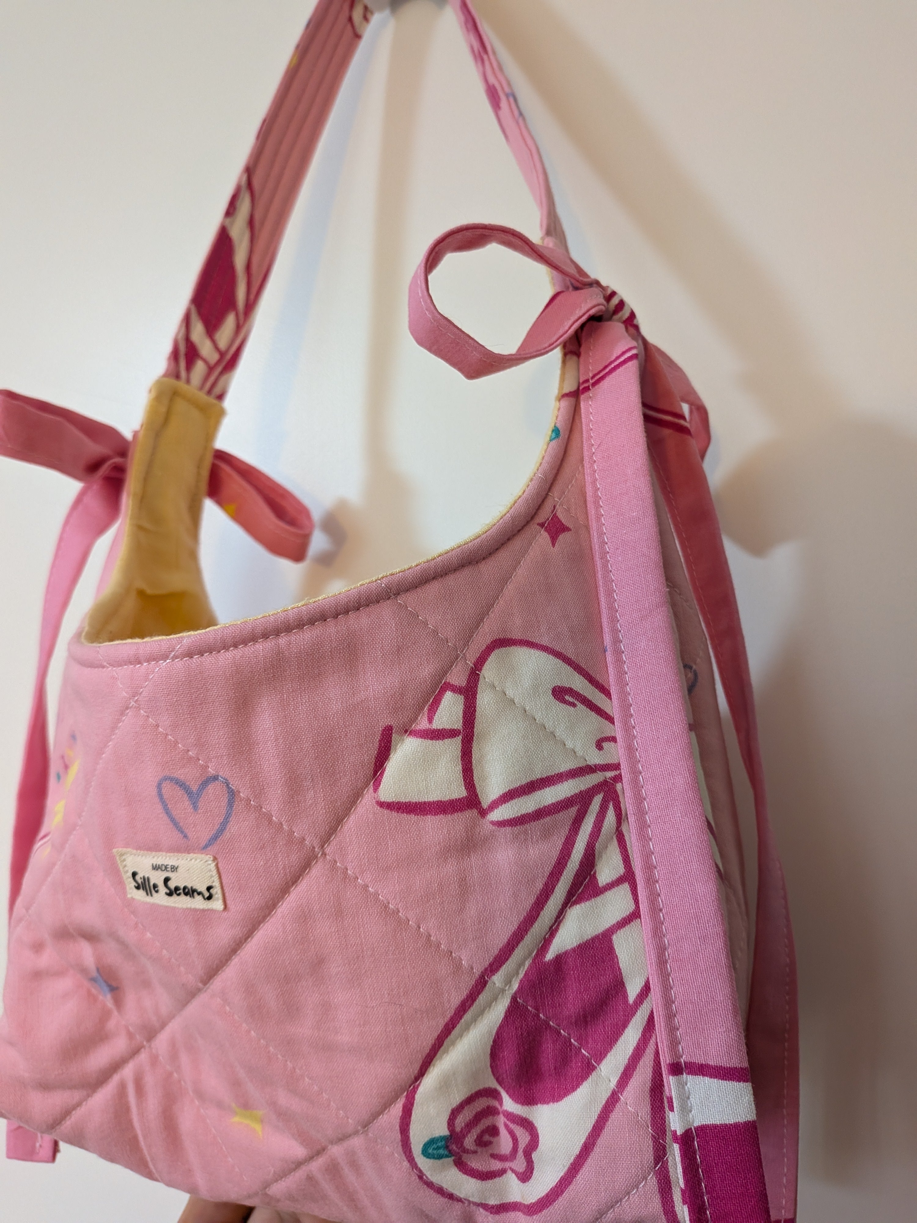Vintage Barbie handmade bow Bag (yellow lining)